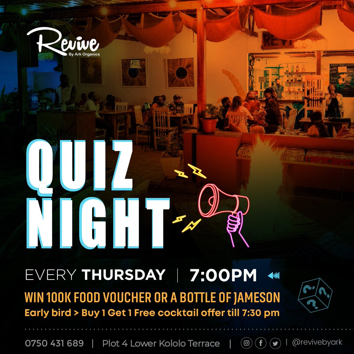 RevivebyArk's tweet image. 💡📝 QUIZ LOVERS 📝💡

Our #quiznights happen every Thursday of the week from 7pm. 
Join us every Thursday for a fun-filled night with PRIZES to be won!🤩

Book a table with us on 0750431689 for you and your friends. Don&apos;t miss out on cocktail offers from 2pm-7:30pm.
#revivebyark