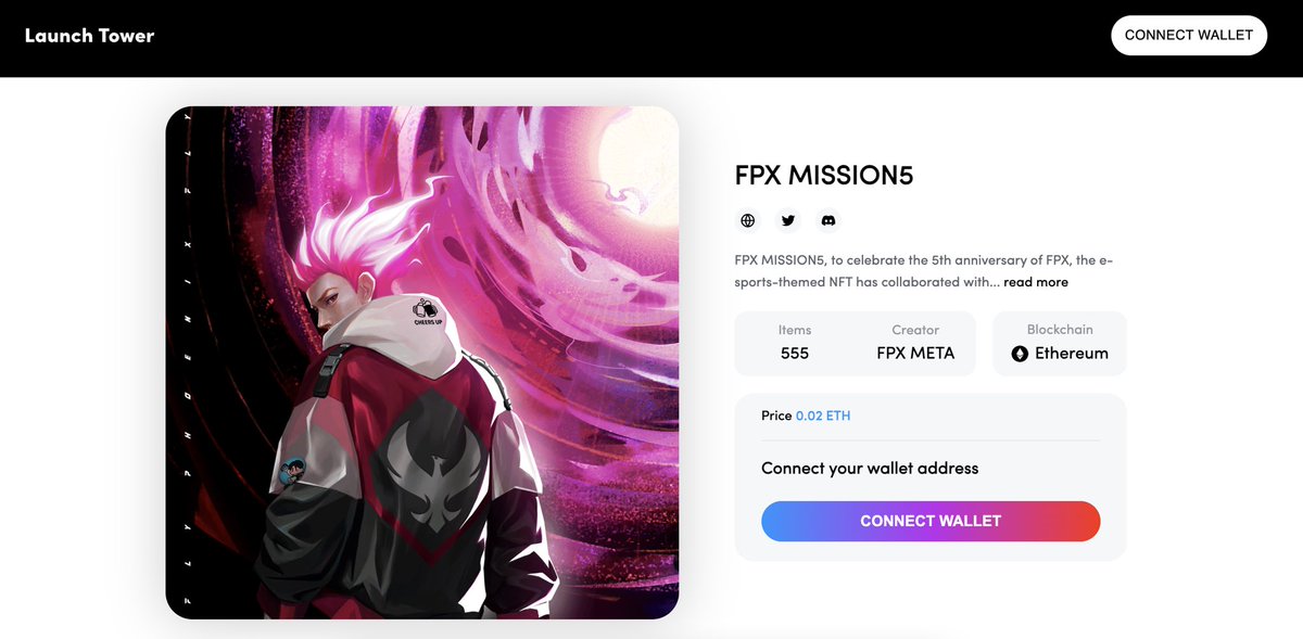 FPX Metaverse (@fpx_meta) on Twitter photo Launched by <a href="/CryptoNatty_io/">CryptoNatty</a> , connecting thousands of Web2 fans into the Web3 world, ACG x e-sports, cheers!🍻
🔥Link:launchtower.cryptonatty.io/collection?id=3
⏰FPX MISSION5 WL will mint at 11am, Feb 22nd (UTC + 8)🤩🤩
A brand new story is about to begin
#NFTcollections #NFTCommmunity Launched by <a href="/CryptoNatty_io/">CryptoNatty</a> , connecting thousands of Web2 fans into the Web3 world, ACG x e-sports, cheers!🍻
🔥Link:launchtower.cryptonatty.io/collection?id=3
⏰FPX MISSION5 WL will mint at 11am, Feb 22nd (UTC + 8)🤩🤩
A brand new story is about to begin
#NFTcollections #NFTCommmunity