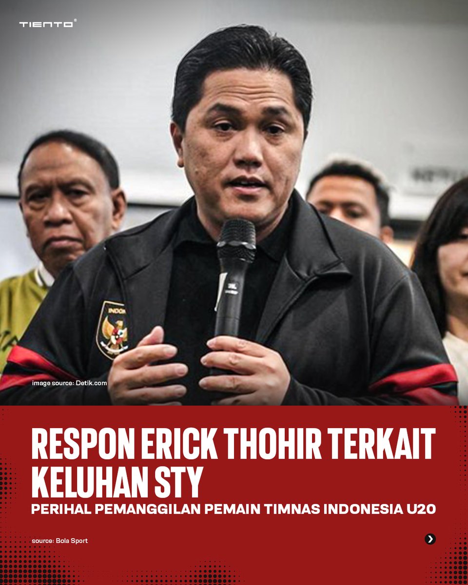 IndonesiaTiento's tweet photo. Respon Erick Thohir, ketua PSSI periode baru, terkait keluhan Shin Tae Yong mengenai pemain U-20.

Katanya, akan diusahakan untuk bicara pada pemilik klub masing-masing, "ini demi Merah Putih". Gimana ya nanti respon baliknya dari mereka Sob? Seperti apa menurut kalian?

#Tiento https://t.co/OrxrFyeuWk