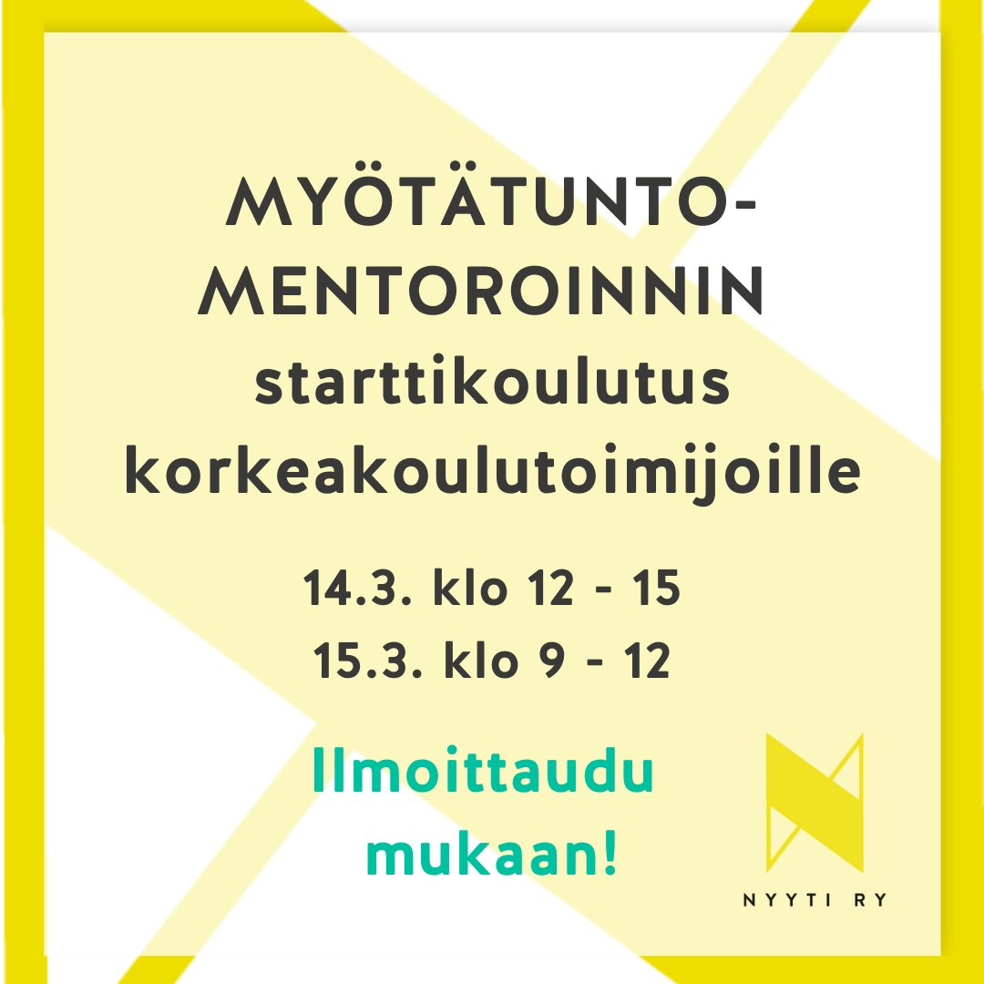 nyyti_ry's tweet photo. Kiinnostaako #myötätunto'isen ja #yhteisö'llisen #korkeakoulukulttuuri'n edistäminen? Entä #opiskelijalähtöinen hyvinvoinnin kehittäminen #korkeakoulu'ssasi? Ilmoittaudu Myötätuntomentoroinnin starttikoulutuksen: https://t.co/QVmuPO8Oau https://t.co/RegYIyLWUi