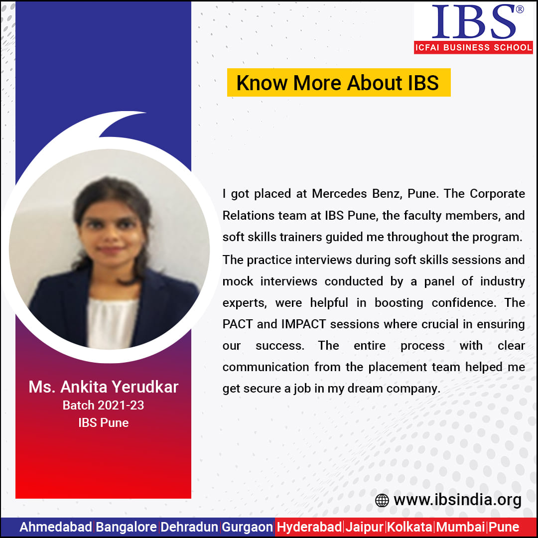 RT @IBSIndia1: Know more about IBS Pune. Ms. Ankita Yerudkar Batch 2021-23.
#IBSPune #ICFAI #College #Placements #Growth #Businessleaders #Education ibsindia.org