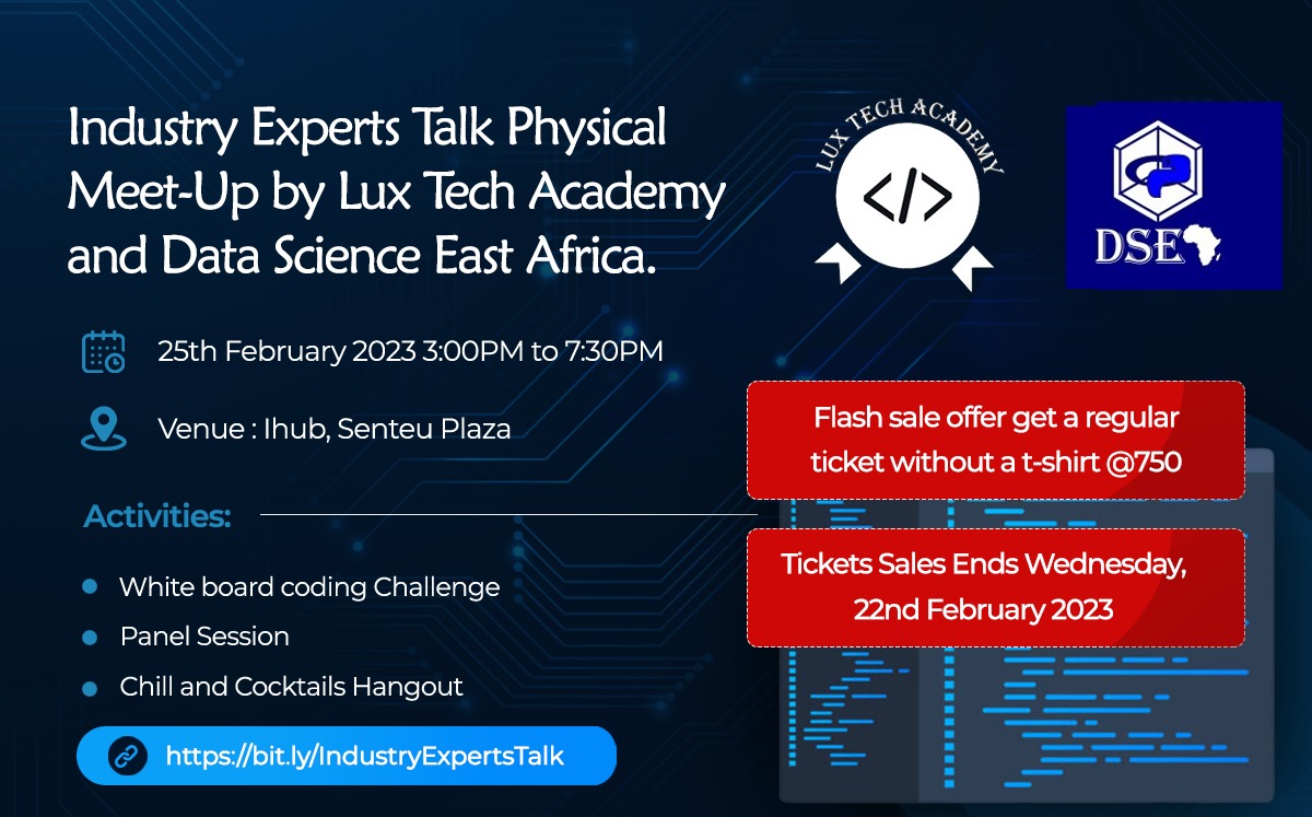This Saturday we'll be having a physical meetup for the #IndustryExpertsTalk at @iHub from 3pm to 7:30pm.

Come ready to learn and network with professionals in the tech field.
#BeyondTheHype

Get your tickets now: events.mtickets.com/Events/industr…