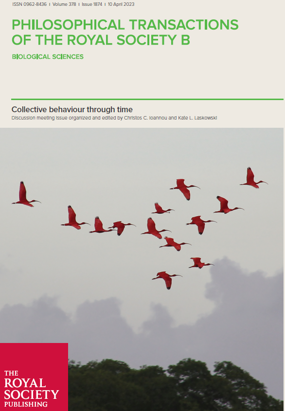 Our <a href="/RSocPublishing/">Royal Society Publishing</a> issue is out! With @KateLaskowski on #Collectivebehaviour through time.

Starting off with our #OpenAccess review:
"A multi-scale review of the dynamics of collective behaviour: from rapid responses to ontogeny and evolution"
royalsocietypublishing.org/doi/10.1098/rs…