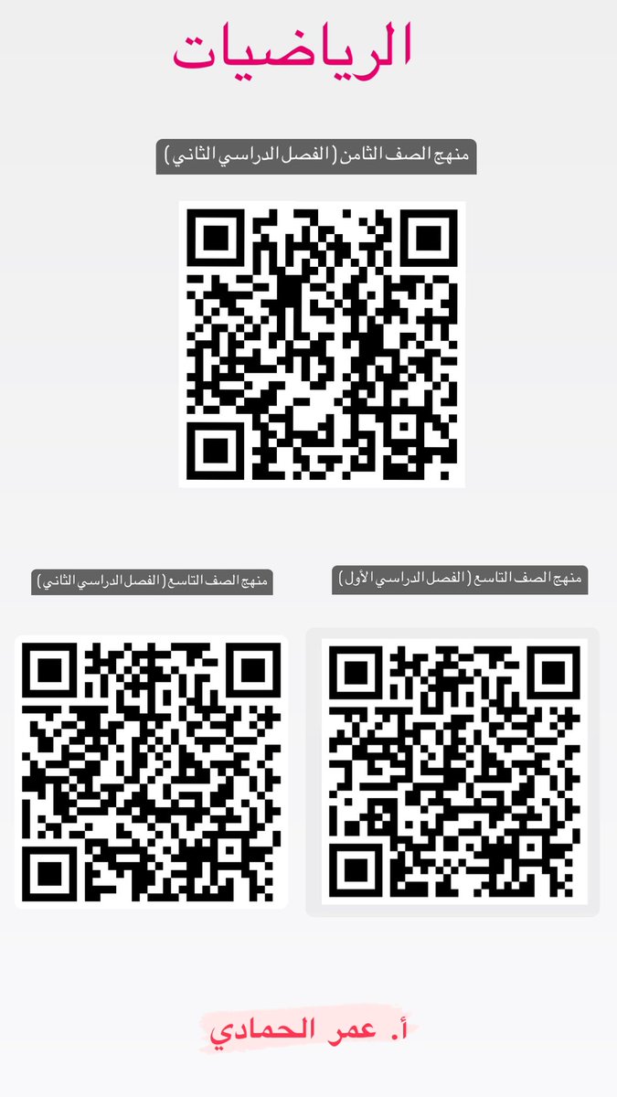 أتمنى نشرها لتعم الفائدة 👨🏻‍🏫🙏🏻

شرح لمنهج الرياضيات :

- الصف الثامن ( الفصل الدراسي الثاني ) 

- الصف التاسع ( الفصل الدراسي الثاني ) 

و لا تنسونا صالح دعائكم ❤️