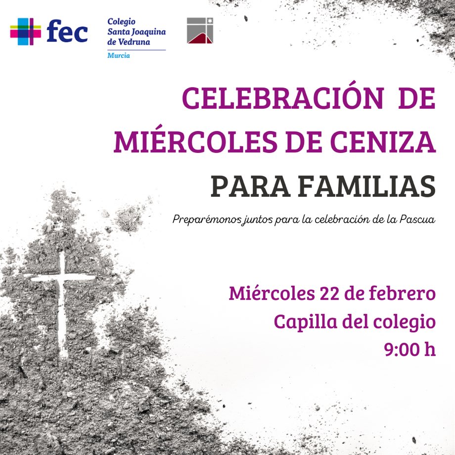 Aunque los alumnos tendrán su propia celebración de #MiércolesdeCeniza. Os invitamos a participar en vuestra propia celebración el próximo miércoles 22 de febrero a las 9:00 h. en la capilla del colegio.#Cuaresma #Cuarema2023 #Cuaresmaconsentido #PastoralFEC #PastoralEscolar