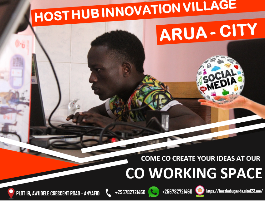 THE FIRST EVER CO WORKING SPACE IN WESTNILE 
Come co-create, design &amp; shape your ideas at our co working space available Monday - Fridays at the Host Hub Innovation Village Arua. Come enjoy Fastest internet, conference space, kitchen Area, furnished desks, spacious compounds etc.