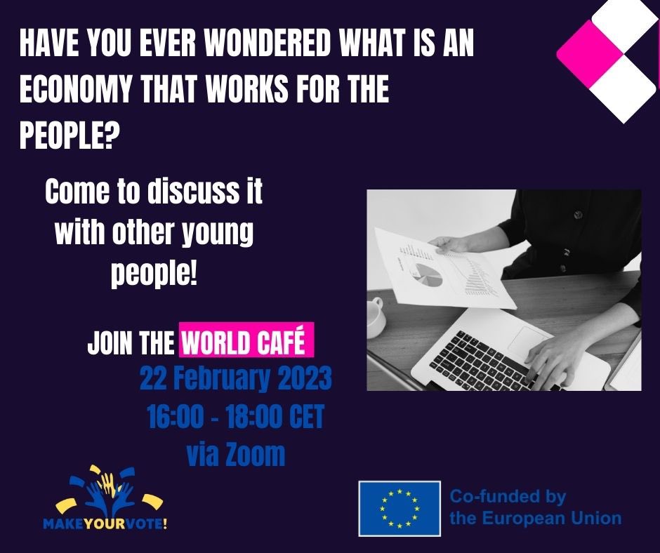MIRAENESPANA's tweet photo. 📲Recuerda, el 22 de febrero a las 16h tenemos el World Café, un evento online donde hablaremos sobre las 6 prioridades de la Comisión Europea, como parte del proyecto #MakeYourVote 🇪🇺🇪🇺

Regístrate en: https://t.co/aC9nia2X75 https://t.co/7Blf9HR3Sb