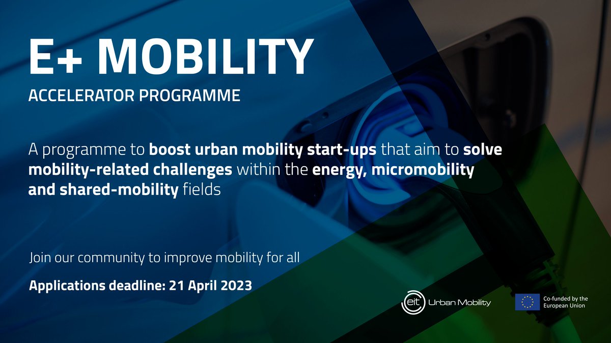 New opportunity! The E+Mobility Accelerator programme, financed by <a href="/EITUrbanMob/">EIT Urban Mobility</a> is looking for #startups developing solutions in the energy, micromobility and shared mobility fields.

Apply for the programme and find new investors across Europe.

➡️  bit.ly/3RD3Yhi