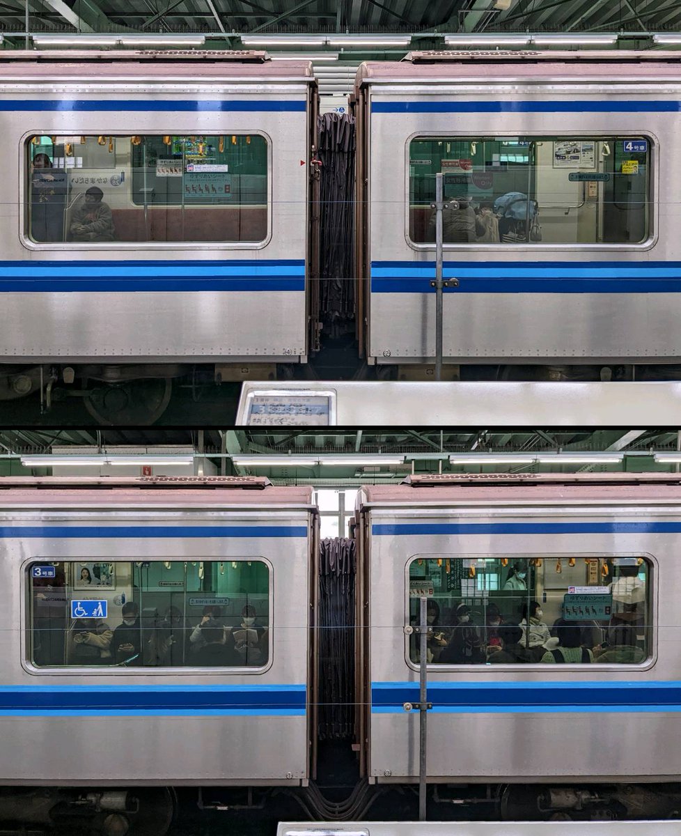 横浜市営地下鉄ブルーライン 上：3000R形 下：3000S形 3000S形では水色