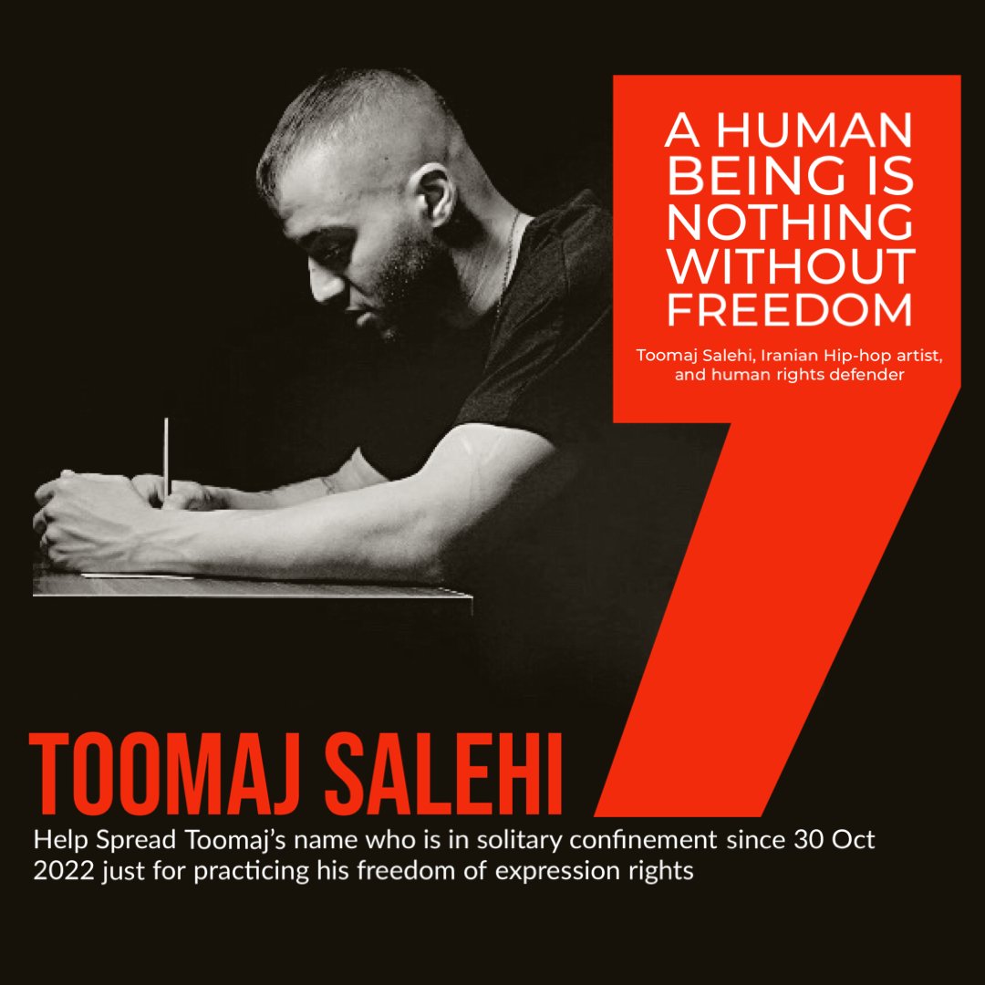 OfficialToomaj's tweet photo. It's been 114 days that #ToomajSalehi is in solitary confinement! Solitary confinement that lasts more than 15 consecutive days is recognized by the @UN and various human rights organizations as torture. @UN_HRC @amnesty
@UNHumanRights
۱۱۴ روز است که #توماج_صالحی در سلول انفرادیست. سلول انفرادی که بیش از 15 روز متوالی طول بکشد، توسط سازمان ملل متحد و سازمان‌های مختلف حقوق بشری به عنوان شکنجه شناخته می‌شود.
#FreeToomaj