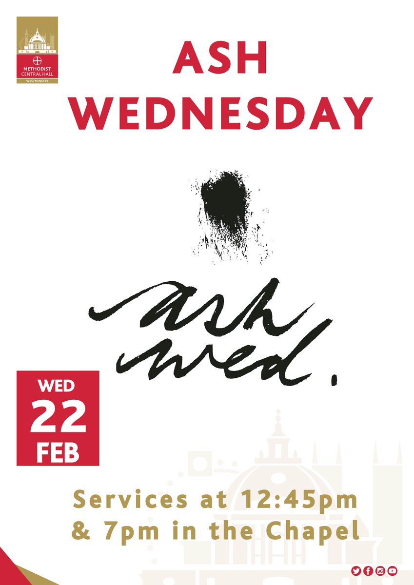 #AshWednesday services at 12:45pm and 7pm this Wednesday as we mark the start of #Lent