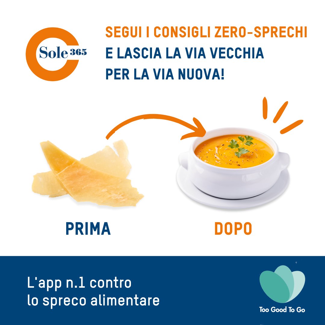 Perché buttare via la crosta del parmigiano quando potete rendere le vostre zuppe davvero irresistibili? 🤤

Con i consigli di Too Good To Go combattere lo spreco alimentare non è mai stato così saporito!

E voi ne avete altri? 👀
#toogoodtogo