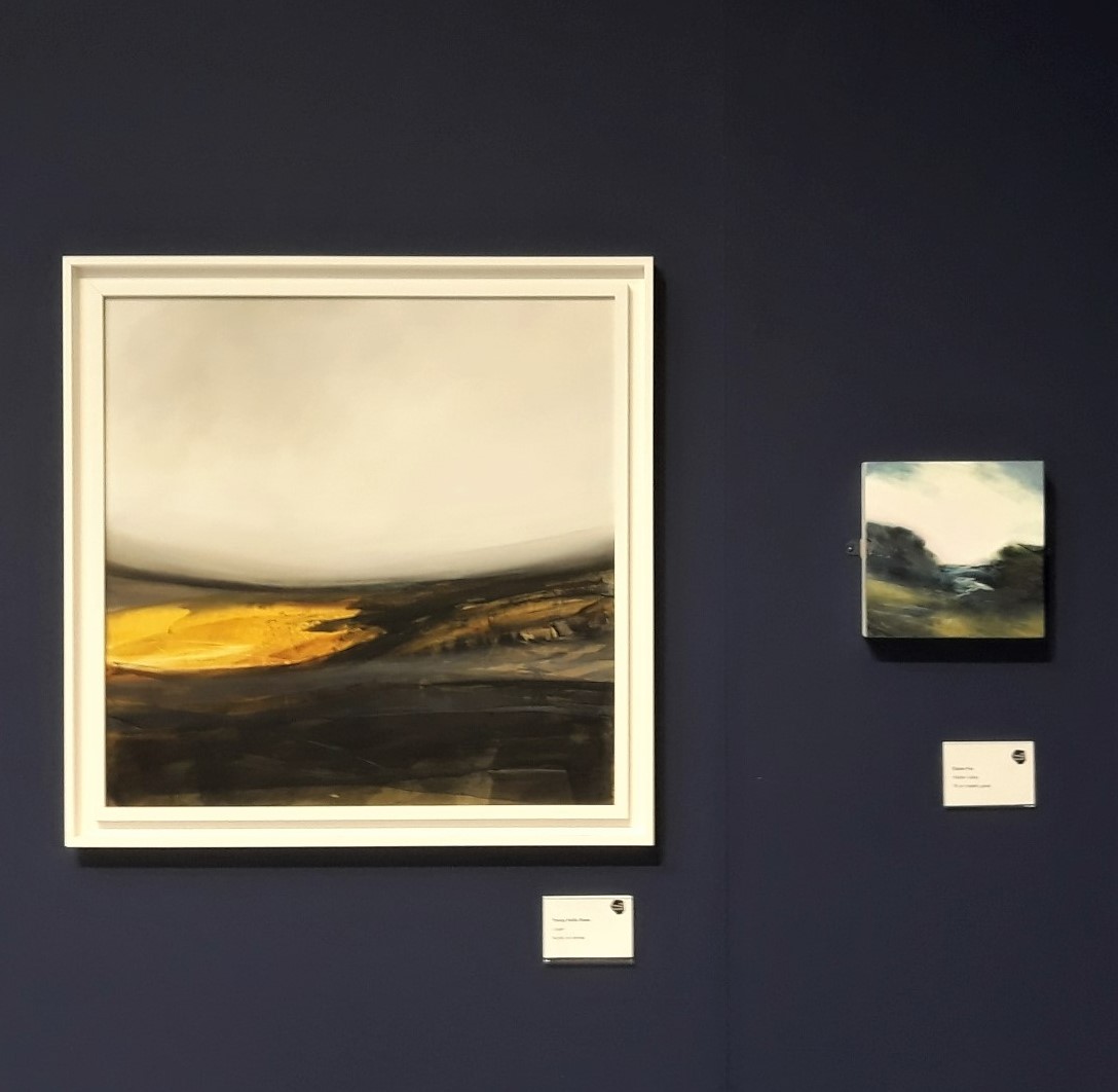 Two beautiful landscape paintings side by side in our OPEN by Tracey Hollis Rowe @pencillyart and Elaine Fox  <a href="/Elashfox/">Elaine Fox</a> Both are established painters who have exhibited across the UK #contemporaryart #leigh #wigan