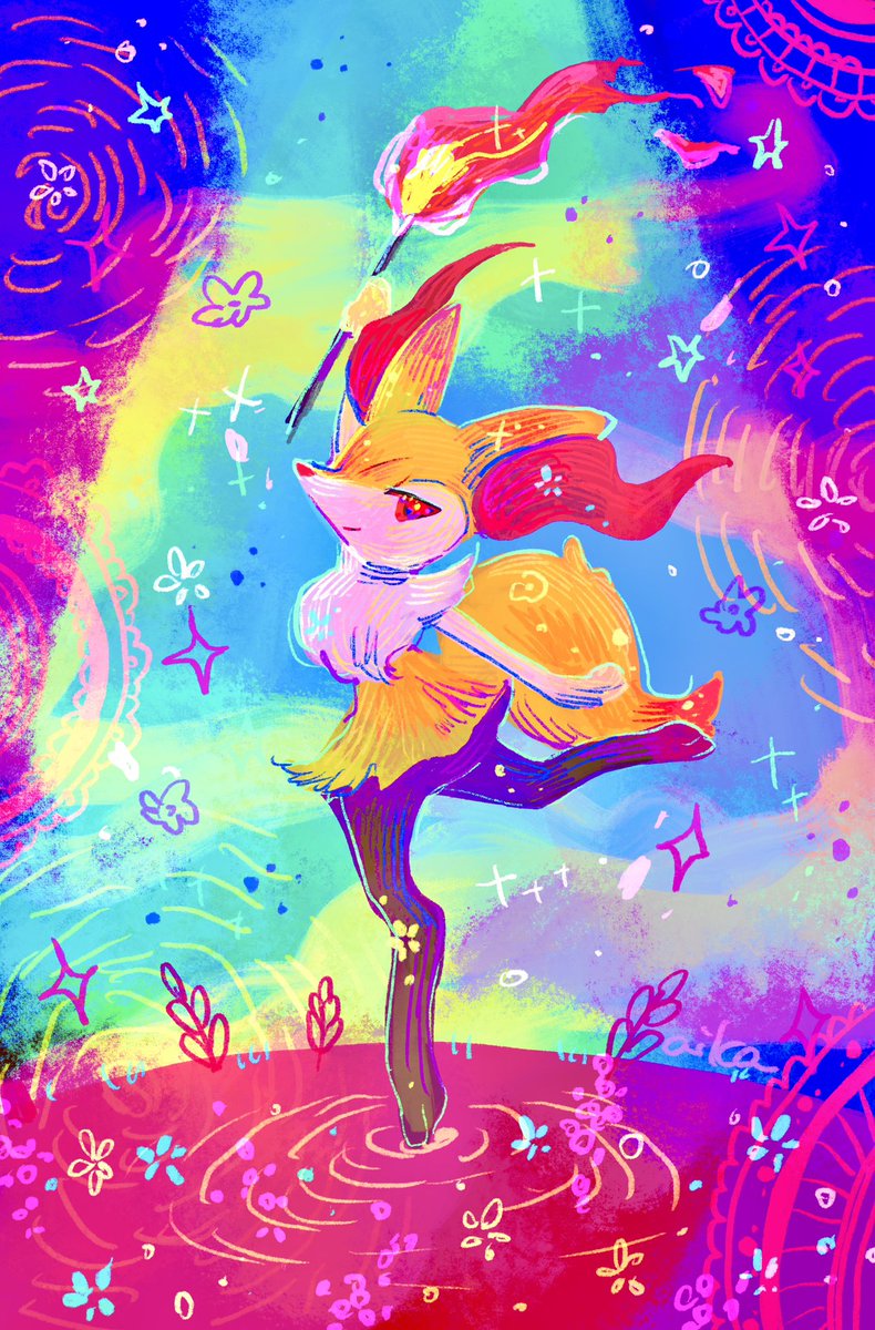 braixen pokemon (creature) solo animal ear fluff standing white fur furry full body  illustration images