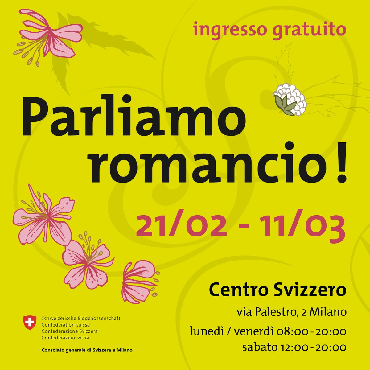 Quanto conoscete la lingua romancia? 
In occasione della #EmnaRumantscha ospitiamo al Centro Svizzero di Milano la mostra “Parliamo Romancio!” aperta fino all’11 marzo 2023.
Venite a trovarci! ✨

⏱️ lunedì / venerdì 08:00 - 20:00; sabato 12:00 - 20:00
📍 Via Palestro 2, Milano