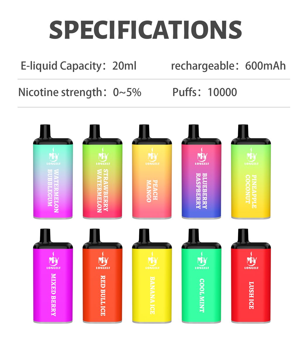 MRY LONGELF 10000puffs,
0%~5% nicotine,
Mesh coil,
Capacity:18ml,
Rechargeable Battery: 650mah,
10000puffs,

Primary source, looking for #ecig agents, wholesalers, #OEM available.
.
.
.
#CleanClikz #vapelife #vapegirl #mryvape #mryvapeofficial #Disposablevape #vapes #vapeon
