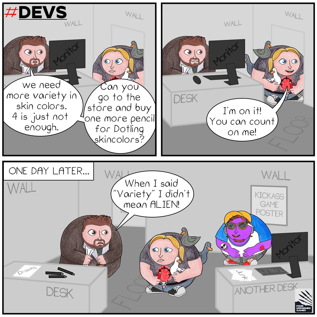 FourhorseMGames's tweet photo. Working with aliens might be fun, right?
#comics #Aliens #FHgames #dotlings https://t.co/4r74nqXIYF