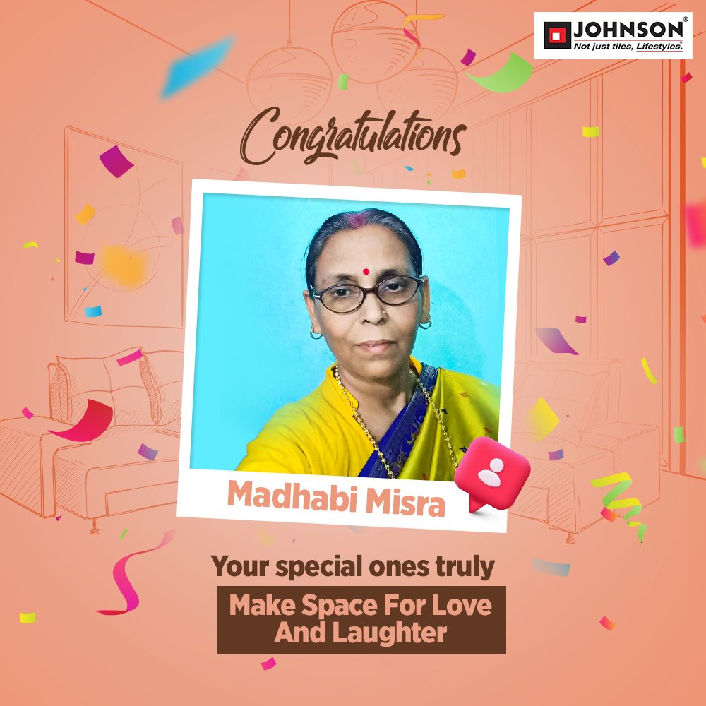 HRJohnsonIndia's tweet photo. Hearty congratulations to Madhabi Misra! 🥳

You made the season of love even more special for your special ones with your heart-touching wishes! 

#HRJohnsonIndia #HappilyInnovating #MakeSpaceForLoveAndLaughter #ContestWinner #WinnerAnnouncement #ContestWinnerAnnouncement #Tiles https://t.co/9SAgmZRnRs