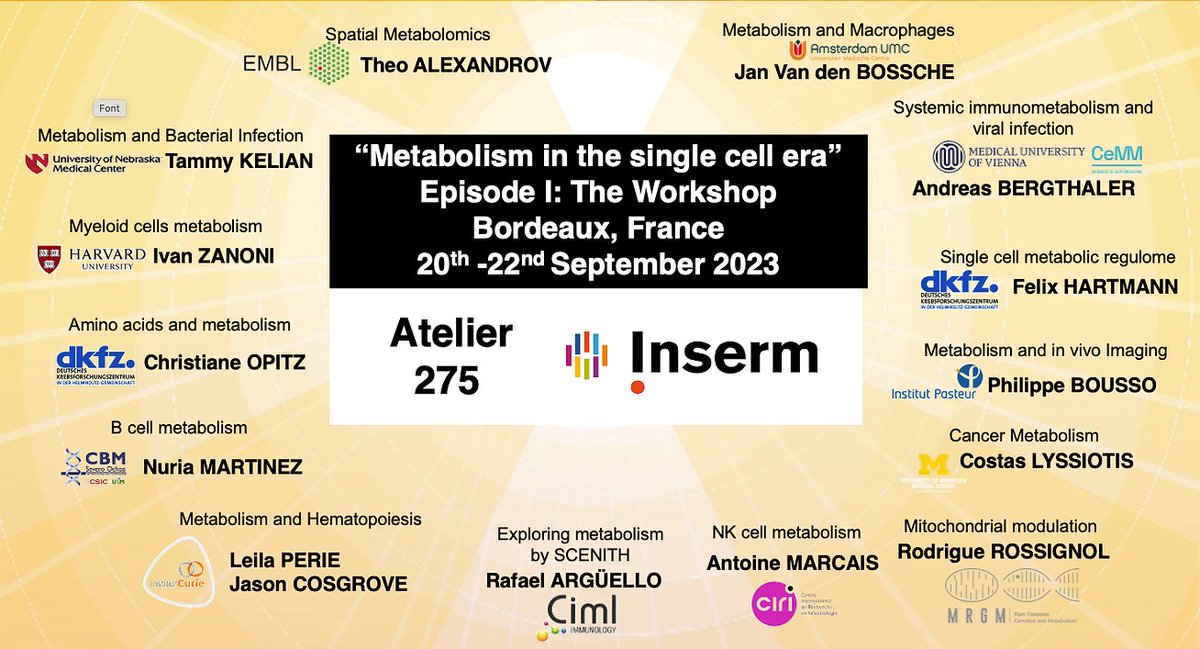 [EVENEMENT] 1/3 'Le métabolisme à l'ère de la cellule unique' Retrouvez Antoine MARCAIS, de l'équipe @lyacts à l'occasion de l'atelier @Inserm qui se tiendra à Bordeaux du 20 au 22 sept. prochain ! ➡️Détails du programme : rjarguello.wixsite.com/metabolism