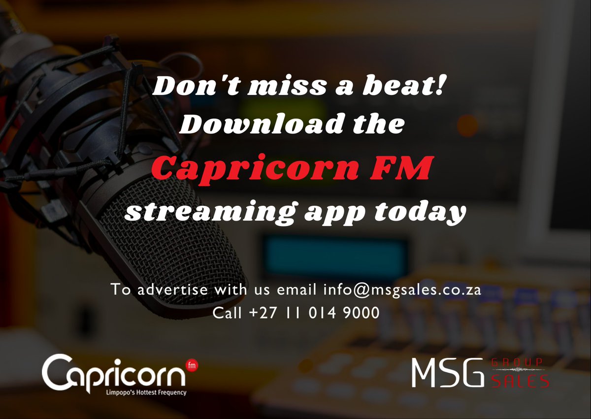 MSGGroupSales's tweet photo. Have you heard? 
You can now download the Capricorn FM streaming app here:
iOS: https://t.co/cMX3vhIbHA 
Android: https://t.co/wuvRDxzw6L

https://t.co/RL0R1IZmYt https://t.co/r47842Ko5Y