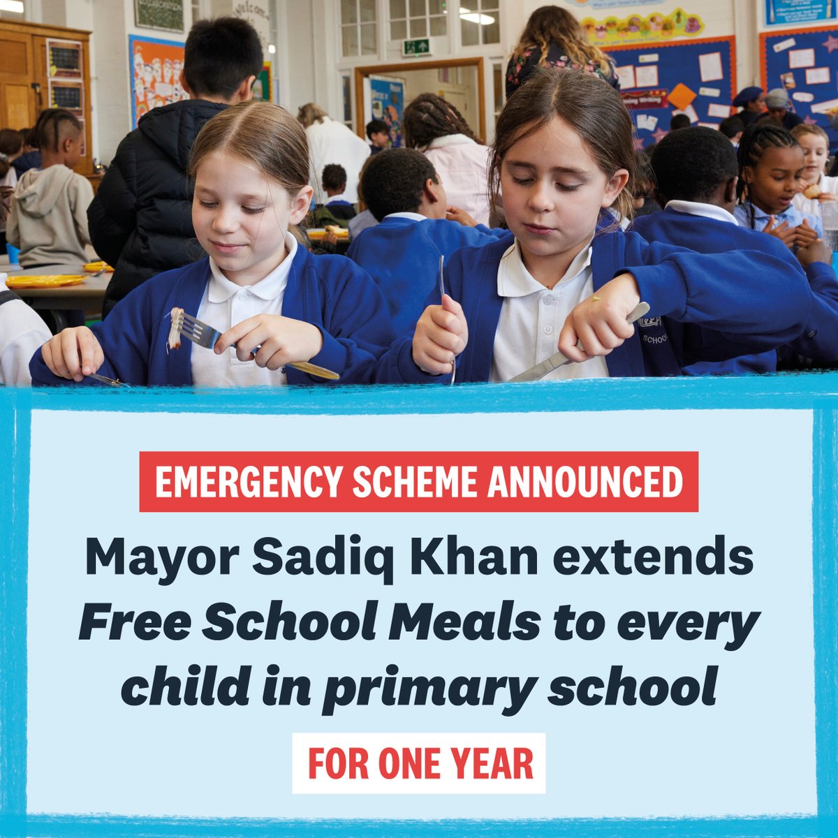 🚨@MayorOfLondon announces Emergency Scheme to fund Free School Meals for every child in primary school for one year.

This is a huge victory for children, families and everyone who has campaigned for #FreeSchoolMealsforAll

🧵