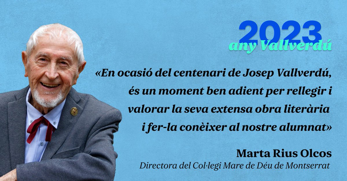NacioLleida's tweet photo. #AnyVallverdu | «En ocasió del centenari de Josep Vallverdú, és un moment ben adient per rellegir i valorar la seva extensa obra literària i fer-la conèixer al nostre alumnat»

La frase de Marta Rius Olcos, directora del Col·legi Mare de Déu de Montserrat https://t.co/0XBwnBD4y3 https://t.co/URxICVM77O