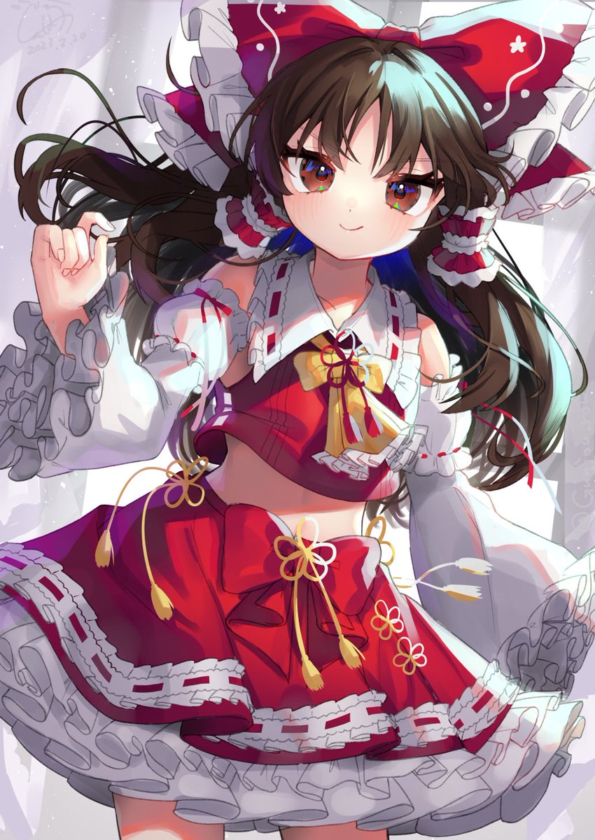hakurei reimu 1girl solo bow detached sleeves red bow skirt red skirt  illustration images