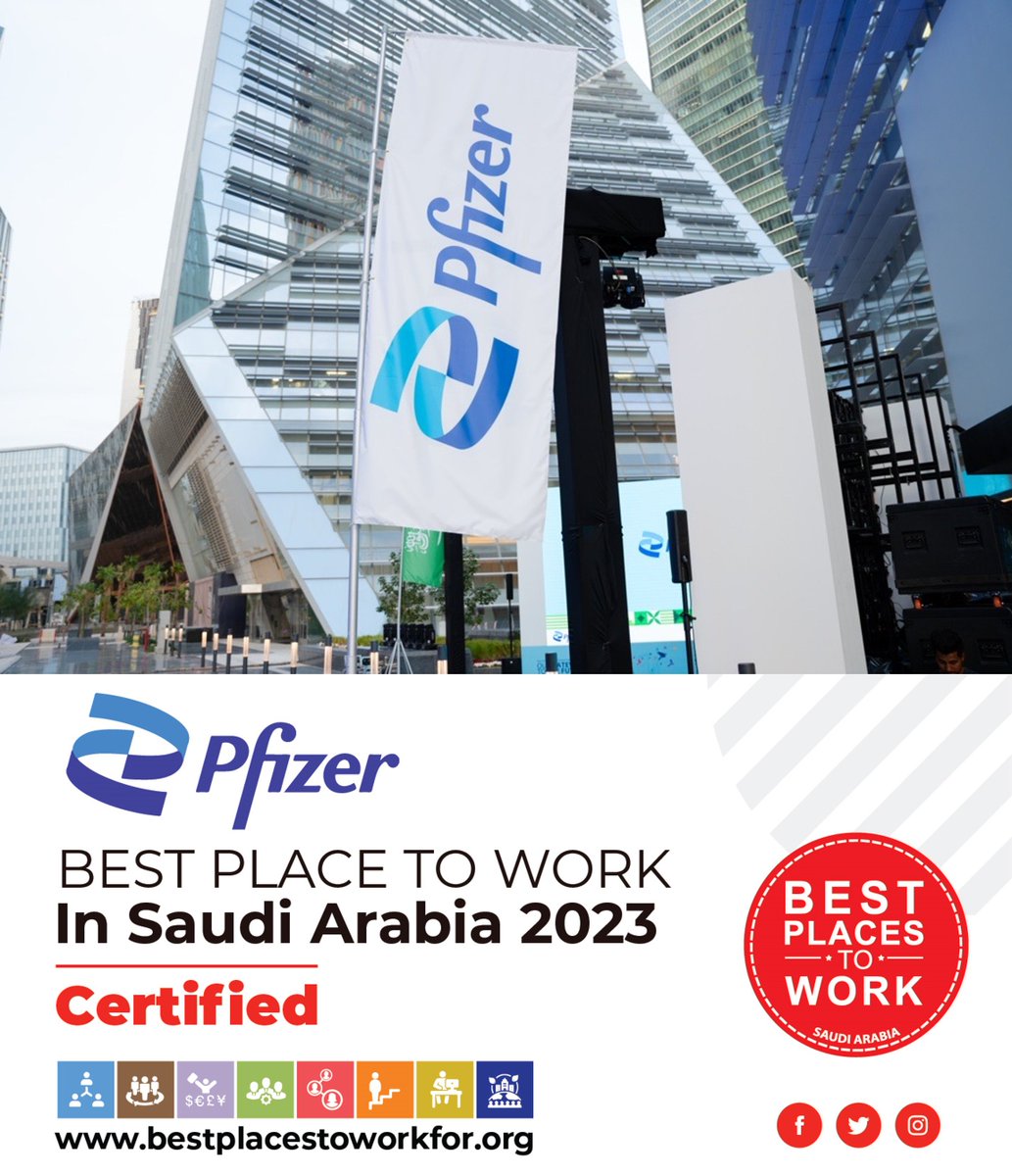 PfizerSaudi_LTD's tweet photo. We are proud to have been awarded the “Best Place to Work” certification in recognition to being one of the best places to work in Saudi Arabia for 2023.
@gptw_me
#PfizerProud
#PfizerSaudi https://t.co/ua3QcOmSRY