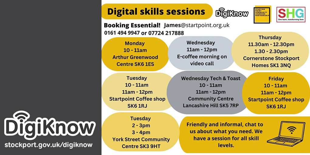 Stockport council on twitter for free computer classes at