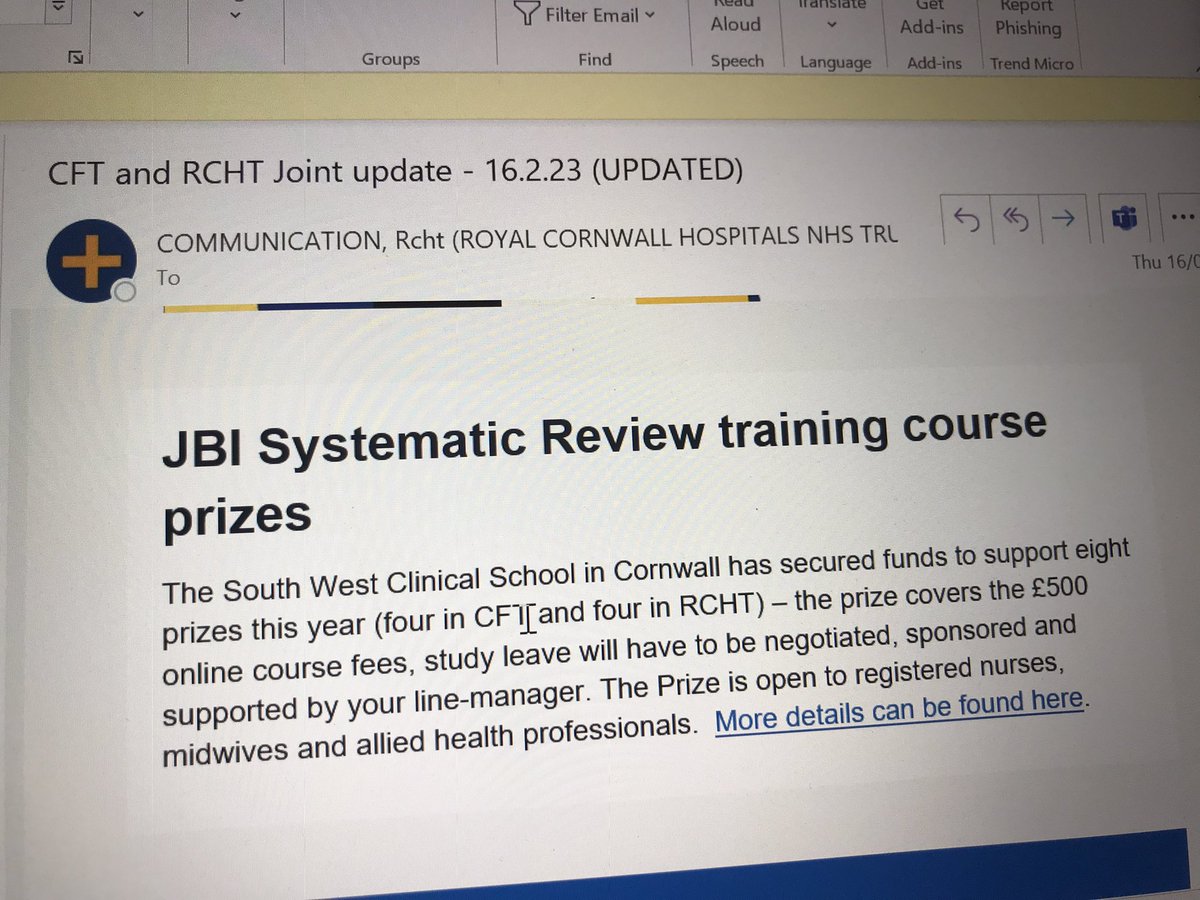 Dr Frazer Underwood RN 𝕏 (@frazerunderwood) on Twitter photo Check out last Thursday’s Joint <a href="/RCHTWeCare/">Royal Cornwall Hospitals NHS Trust</a> <a href="/CornwallFT/">Cornwall Partnership NHS Foundation Trust</a> Communication Update.
Applications are open for this year’s JBI Systematic Review Training Course with <a href="/PlymUni/">University of Plymouth</a> in September <a href="/JBIEBHC/">JBI</a> <a href="/NMAHPVision/">NMAHPs in Cornwall</a> Check out last Thursday’s Joint <a href="/RCHTWeCare/">Royal Cornwall Hospitals NHS Trust</a> <a href="/CornwallFT/">Cornwall Partnership NHS Foundation Trust</a> Communication Update.
Applications are open for this year’s JBI Systematic Review Training Course with <a href="/PlymUni/">University of Plymouth</a> in September <a href="/JBIEBHC/">JBI</a> <a href="/NMAHPVision/">NMAHPs in Cornwall</a>