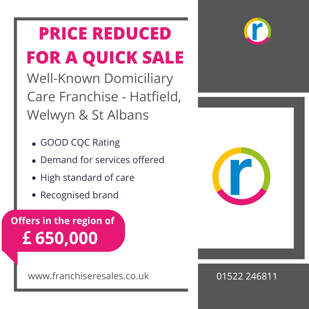 Established in 2018, this #franchise has developed a reputation within the territory for delivering a high standard of care. 

➡#DomiciliaryCareFranchise
➡Offers in the region of £650,000
➡Turnover in excess of £700,000
➡#Hatfield, #Welwyn &amp; #StAlbans

franchiseresales.co.uk/prospectus/wel…