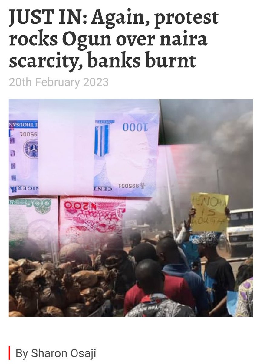 YAIKUUB's tweet photo. Again, protest has erupted in Ogun State over the naira scarcity, with videos online showing two banks Keystone and Union banks set ablaze with some youths holding planks in protest.

@dabiodunMFR Dey play! Just dey play! 
#RejectAPC #RejectPDP ⛔️ https://t.co/I3HBZzeshP
