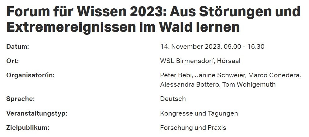 ale_bottero's tweet photo. ⏰ SAVE THE DATE ⏰

WSL Forum für Wissen 14.11.2023 @WSL_research 
Aus #Störungen und #Extremereignissen im #Wald lernen

https://t.co/yywL7p4K9L

#MountEx @ExtremesWsl @SLFDavos #CERC https://t.co/UW3A4W6acw
