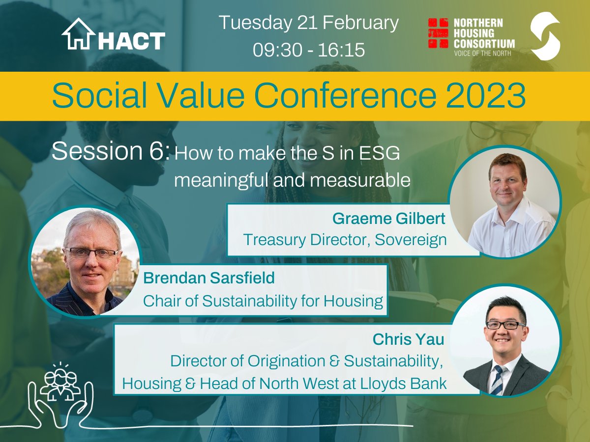 HACThousing's tweet photo. Tomorrow we will be rounding of the HACT and @NHC #SocialValueConference , with a session on -How to make the S in #ESG meaningful and measurable-.
We will be joined by speakers from Sustainability for Housing, @sovereignha and @LBGplc. Register free: https://t.co/DC6W9oPi1F https://t.co/havfDR1f90