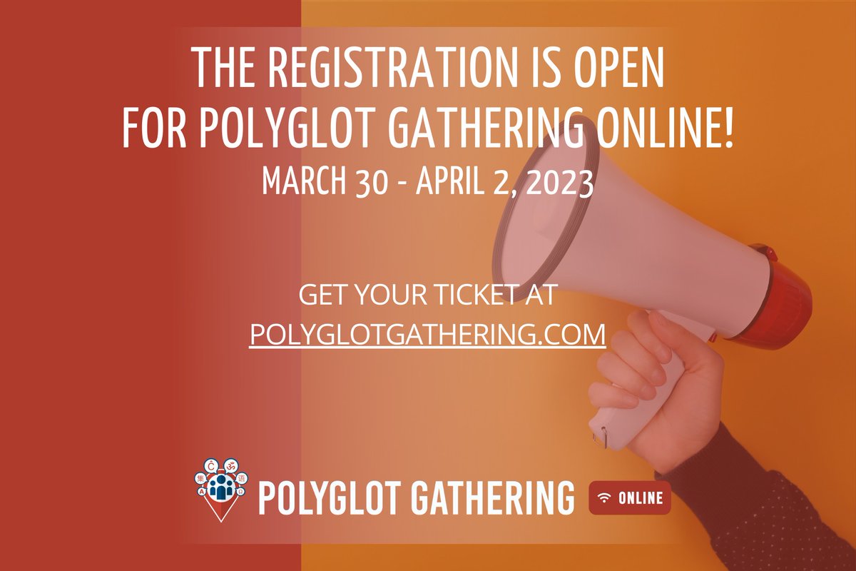 Registration for PG Online is open!
The exclusive discount ends tomorrow⏰polyglotgathering.com/2023/en/online…

#polyglotgathering #languages #polyglot