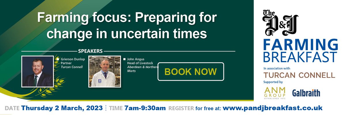 P&J Business Breakfast (@pj_business) on Twitter photo Join us for the P&J Farming Breakfast - Thur 2 March.
For tickets: pandjlivebreakfast.co.uk
<a href="/TurcanConnell/">Turcan Connell</a> <a href="/anmgroup/">ANM Group Ltd</a> <a href="/Galbraith_Group/">Galbraith</a> Join us for the P&J Farming Breakfast - Thur 2 March.
For tickets: pandjlivebreakfast.co.uk
<a href="/TurcanConnell/">Turcan Connell</a> <a href="/anmgroup/">ANM Group Ltd</a> <a href="/Galbraith_Group/">Galbraith</a>