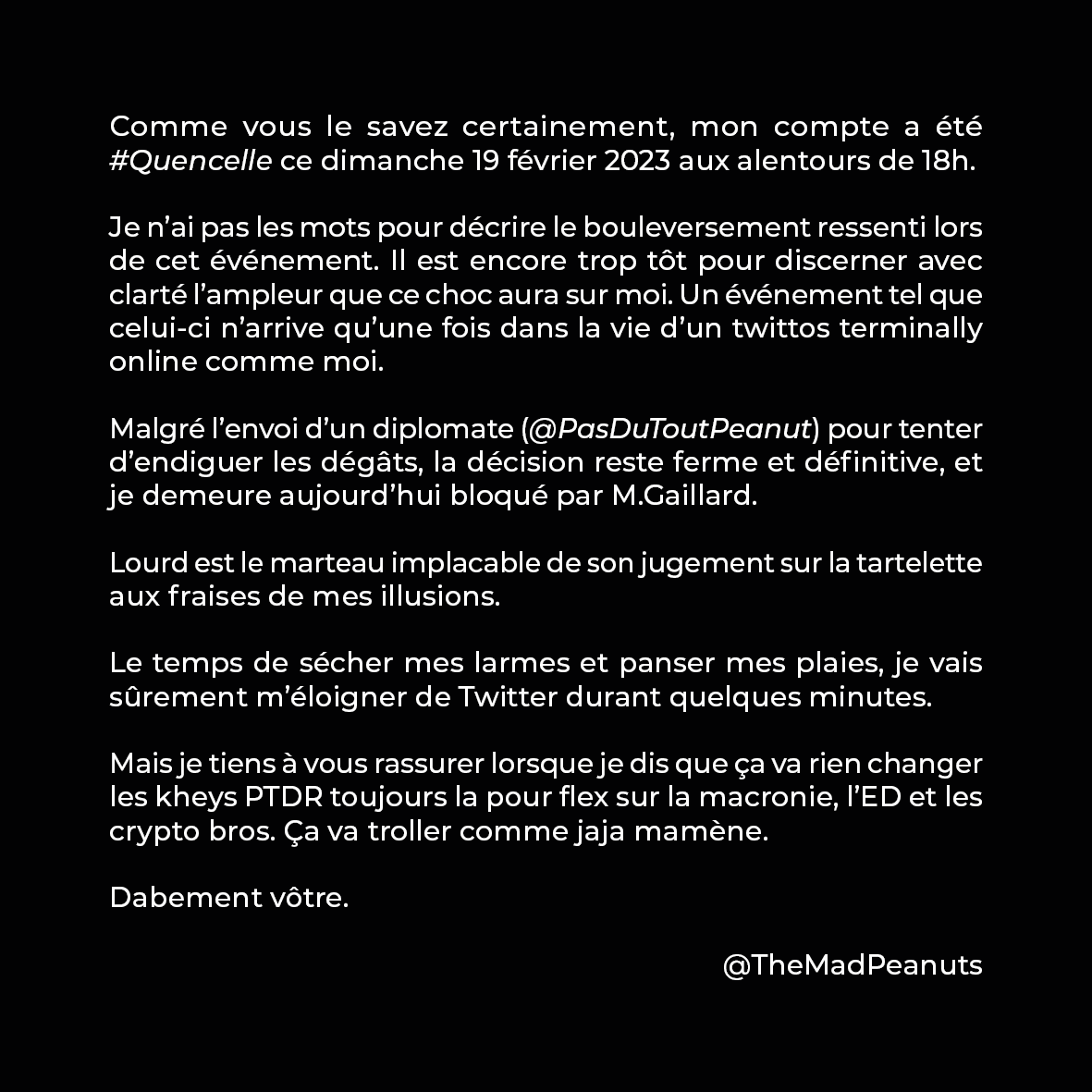 Communiqué officiel de la Peanuts corp