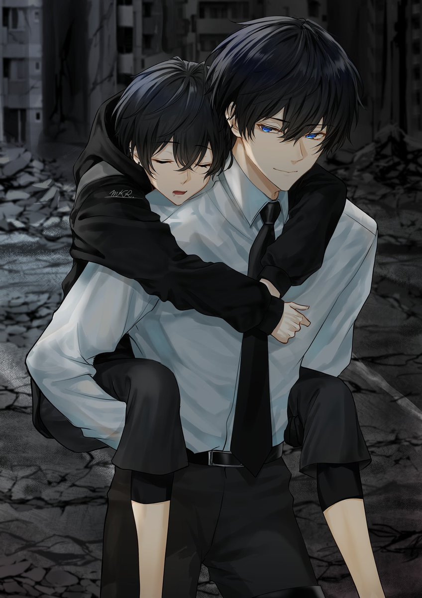 black necktie piggyback necktie black hair blue eyes carrying shirt  illustration images