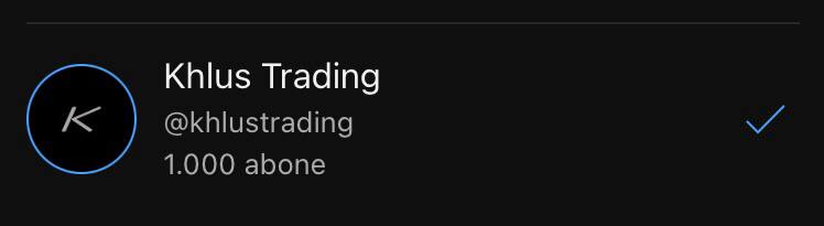 Khlus Trading youtube kanalı 1000 abone olması şerefine bir çekiliş yapacağım. 

- 1 kişiye 50$
-2 kişiye Khlus Trading Discord üyeliği vereceğim. 

~ Çekilişe Katılım Şartları~

-Bu twitter hesabını takip etmek.
-Bu tweete RT ve beğeni atıp yoruma da Khlus Trading yazmak.
