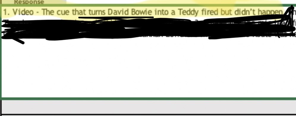 “The cue that turns David Bowie into a Teddy fired but didn’t happen”

A genuine show report note from @NoLimitsMusical. 😂

Guess you’ve only got one week left to come see it <a href="/TurbineTheatre/">The Turbine Theatre</a> to find out what that’s all about.