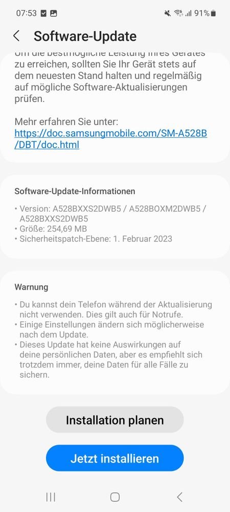 SamSWUpdate's tweet image. Samsung Galaxy A52s February 2023 Update - Germany #Samsung #GalaxyA52s #oneui