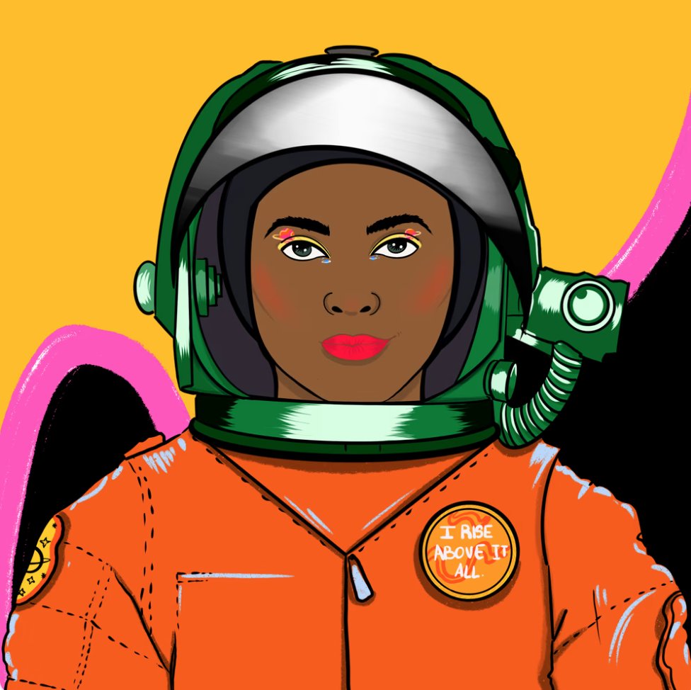 WomenriseNFT's tweet photo. Meet WR NFT 832. According to the UN, only 1 in 5 space industry workers are female. We thank the female astronauts and all women working in the space industry who have paved the way for so many. We will continue to RISE until that 20% becomes 50%. https://t.co/BeQTQ9Vigf