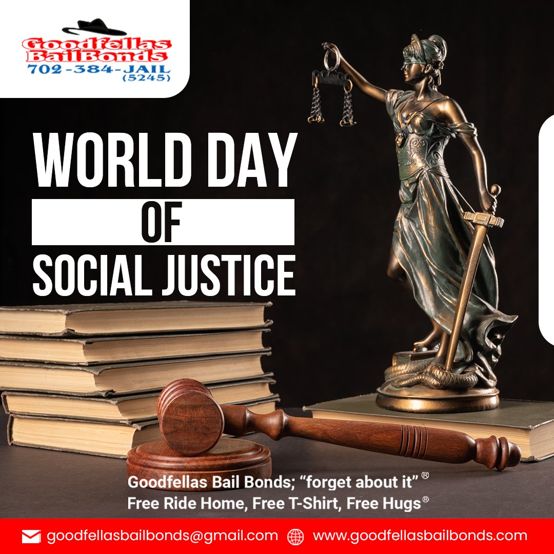 Today, let's stand together for a fair and equitable society.
#World_Day_of_Social_Justice!
Let's work toward a world that's just for everyone.
#GoodfellasBailBondsforgetaboutit #LasVegasBailBonds #EqualityForAll #SocialJustice #JusticeForAll #EqualityForAll #TogetherForJustice