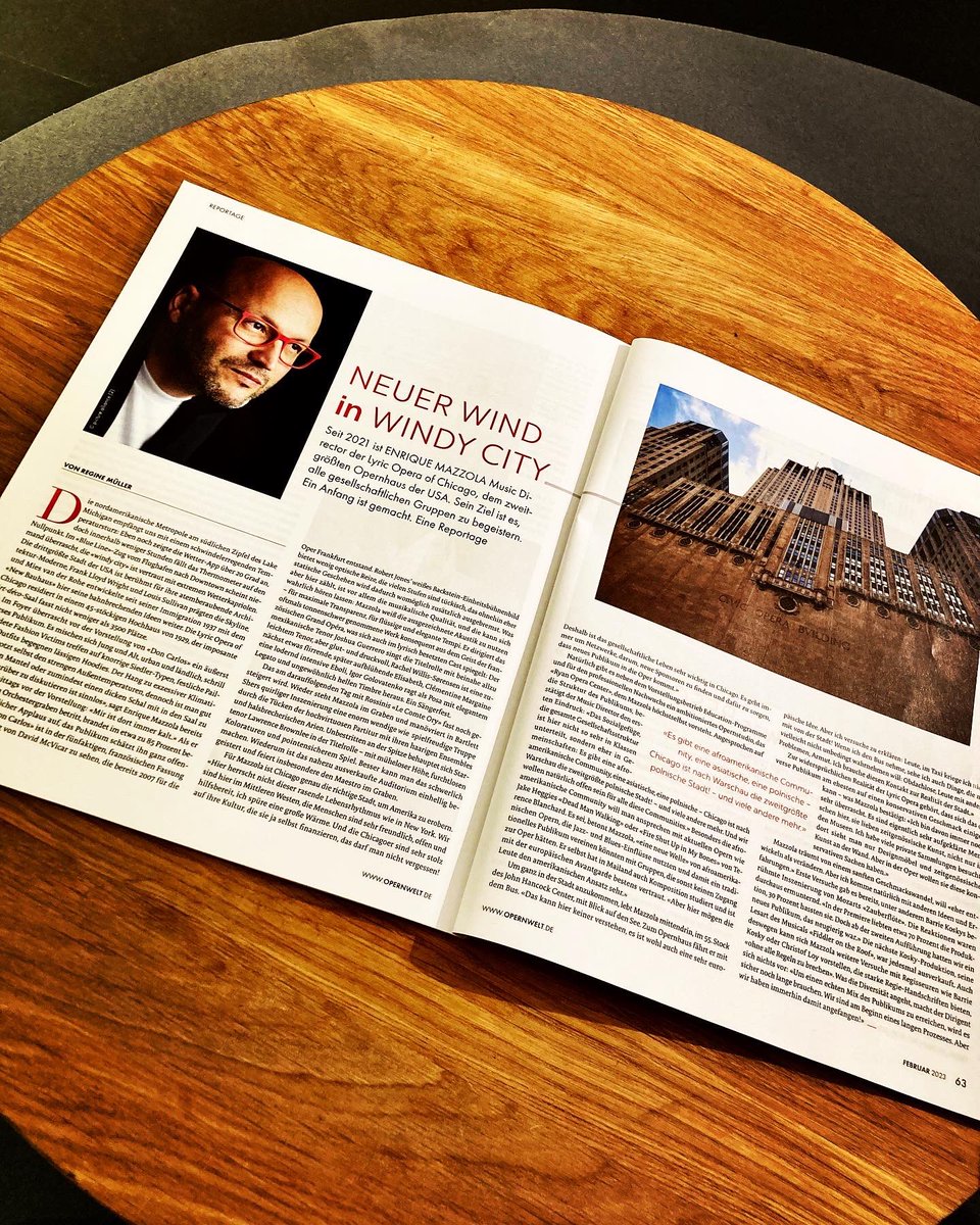 EnriqueMazzola's tweet photo. Just seen: on Opernwelt of #february, a beautiful #portrait by Regine Müller focused on @LyricOpera and my beloved #chicago. Love this #transatlantic connections ❤️🙌🏼
.
.
.
#opernwelt #interview #windycity #reportage #conductor #uslife #chicagolife @PSMusicBerlin @opernwelt https://t.co/jnnNh4Jij1