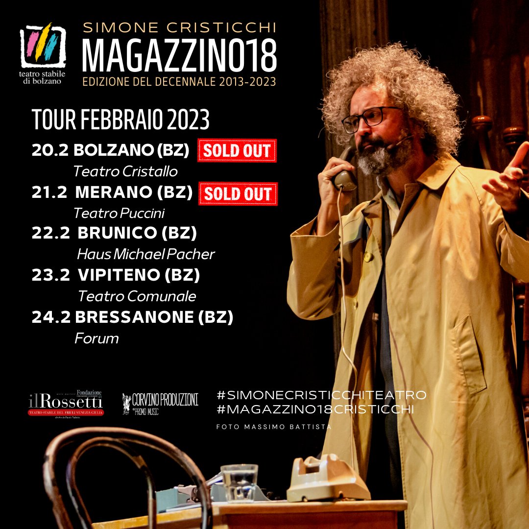 #SimoneCristicchi  #MAGAZZINO18 
al Teatro Stabile di Bolzano 
BIGLIETTI teatro-bolzano.it/spettacoli/153… 

#Magazzino18Cristicchi #magazzino18decennale #simonecristicchiteatro