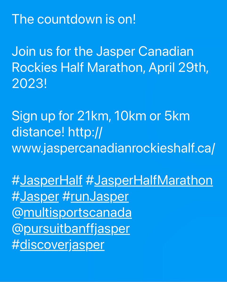 Are you ready to #run! We have your distance covered in breathtaking @JasperNP ! April, 29th 2023! #JasperHalf #JasperHalfMarathon #JasperCanadianRockiesHalfMarathon #MyJasper #RunJasper #CanadianRockies @JasperHalf @MultisportsCan @PursuitBanff @JasperBrewing @TourismJasper