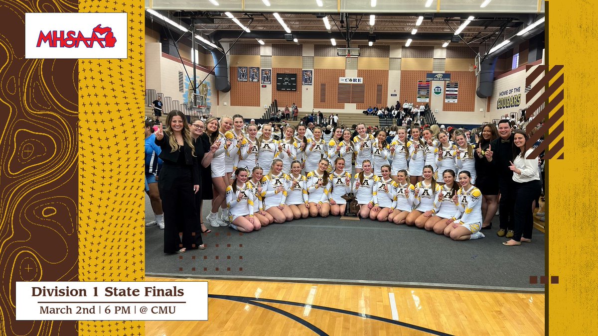 Show your support for <a href="/adams_cheer/">Rochester Adams Cheer 💍💍💍</a> this Thursday, March 2nd as they compete in the D1 State Finals held on the campus of CMU. Start time is 6 PM. Purchase tickets at the following link: mpv.tickets.com/schedule/?agen…