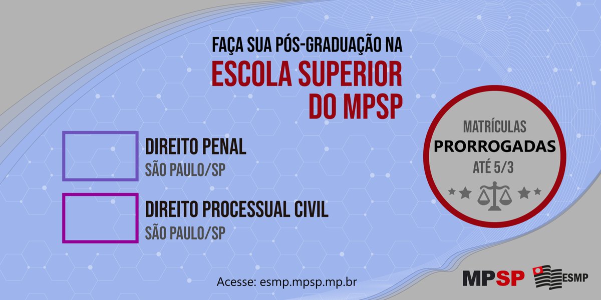 esmpsp's tweet image. ⚠️ Matrículas prorrogadas!!! 
🎓 Ainda dá tempo de se tornar um(a) especialista com a #ESMPSP!
🗓️ Início das aulas em março/23!
📍 Curso presencial na cidade de São Paulo.
✍️ Matricule-se pelo link até 5/3/23: bit.ly/posESMPSP

#PósGraduação #ProcessoCivil #DireitoPenal