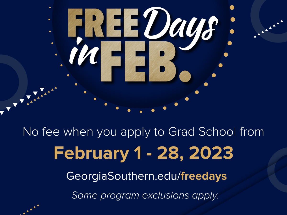 Time is running out to apply during Free Days in February! Apply to most graduate programs for free through the end of the month.
Apply at 🔗 GeorgiaSouthern.edu/FreeDays