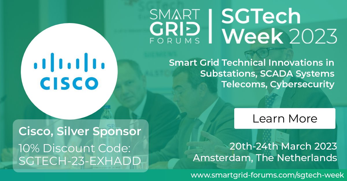 We are exhibiting!
Join us on Smart Grid Tech Week 2023 from March 20-24 in Amsterdam to discuss how Cisco IoT can help digitize and modernize the grid! 
Register here and get 10% discount: cs.co/60143v8FY

#SmartGridForums
#SGTechWeek2023
#DigitalSubstation 
#IEC61850